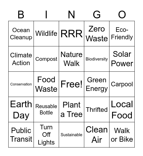 Sustainable Practices Bingo Card