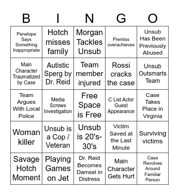 Criminal Minds Bingo Card