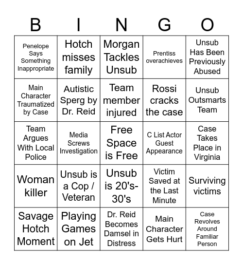 Criminal Minds Bingo Card