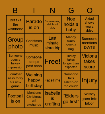 Thanksgiving BINGO Card