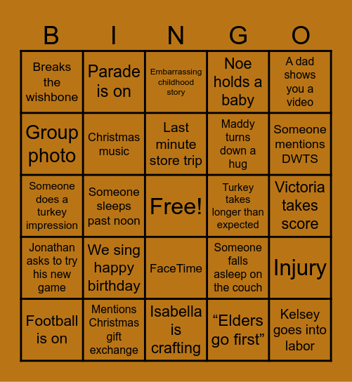 Thanksgiving BINGO Card