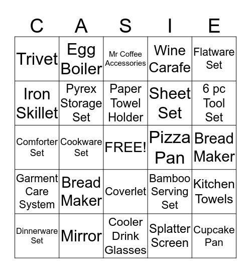 CASIE GIFT BINGO Card