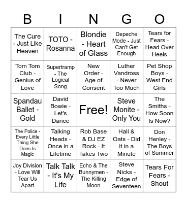 Dickson Taphouse Disco Bingo - 80's Bingo Card