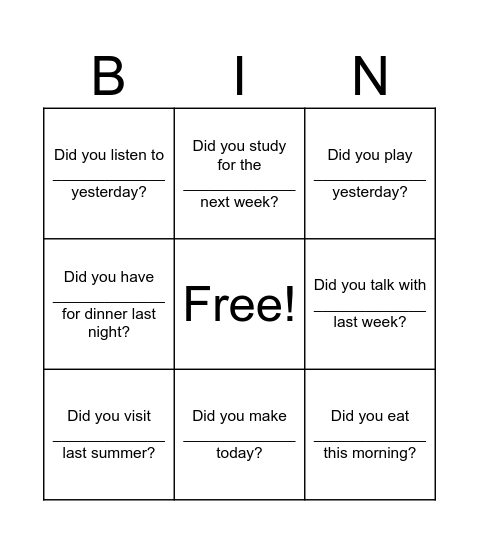 Did you? Bingo Card