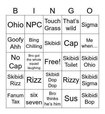 Brain Rot Bingo Card
