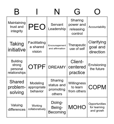Servant Leadership Bingo Card