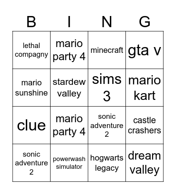 Untitled Bingo Card