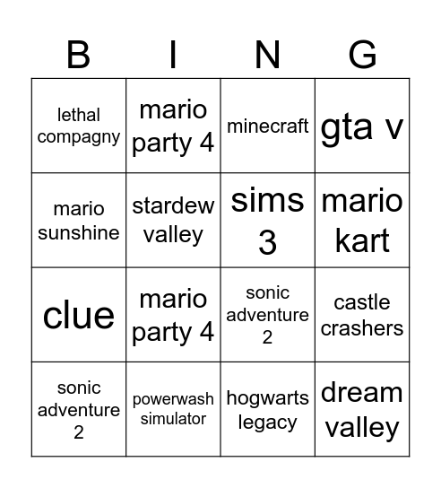 Untitled Bingo Card
