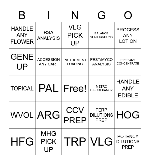 GA BINGO Card