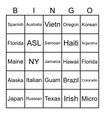 Unit 2 Bingo Card