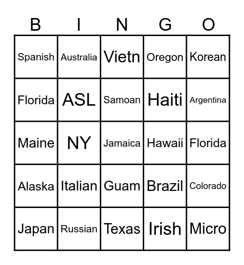 Unit 2 Bingo Card