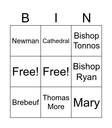 High school Bingo Card