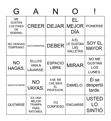Spanish 2 Bingo Card