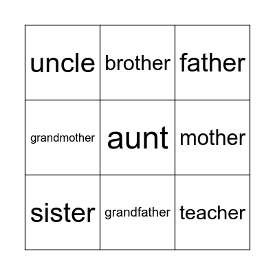 family bingo Card