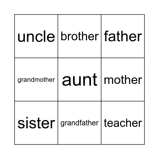 family bingo Card