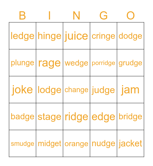 /j/ sound Bingo Card