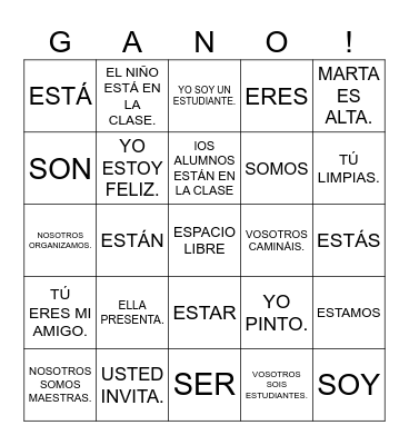 SPANISH 1 Bingo Card