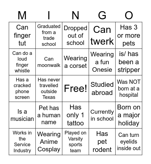 HALLOWEEN MINGLE BINGO Card