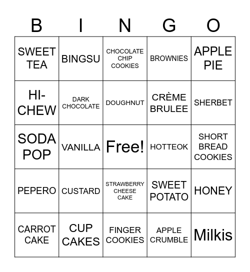 SWEETS Bingo Card