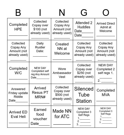 Registration Bingo Card