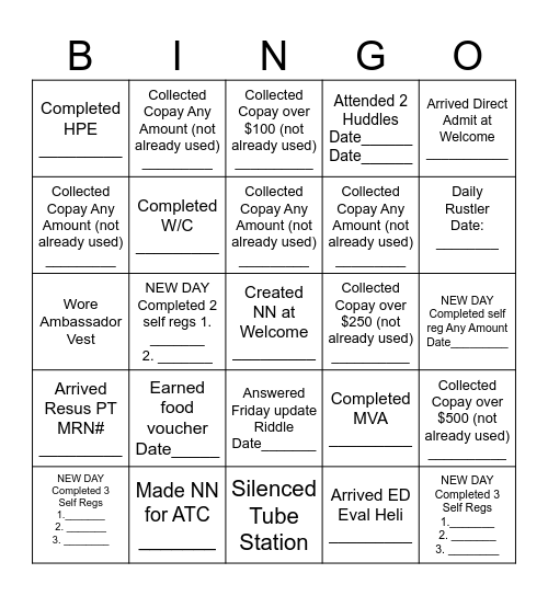 Registration Bingo Card
