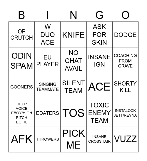 SWIFTPLAY BINGO Card