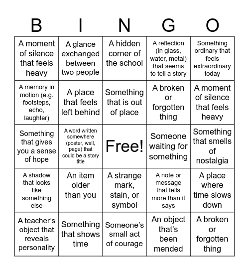 Stories on the Wall Bingo Card