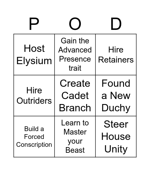 CK3 Princes of Darkness Bingo Card