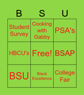 BSAP Pep Rally Bingo Card