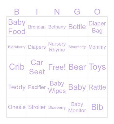 Bethany’s Baby Shower Bingo Card