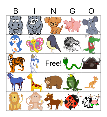 Animals Bingo Card