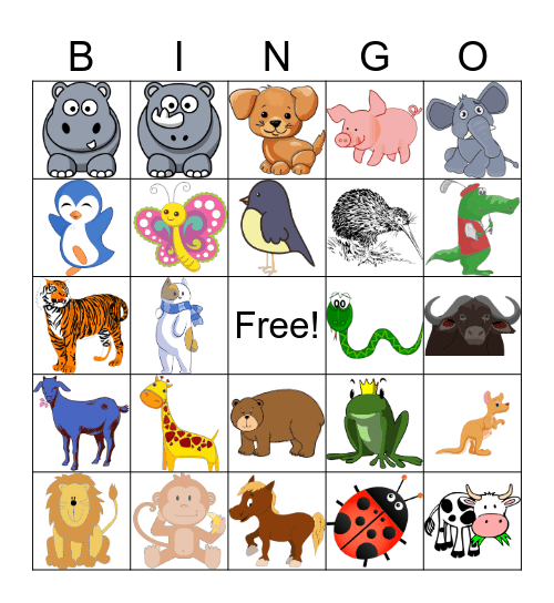 Animals Bingo Card