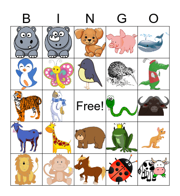 Animals Bingo Card