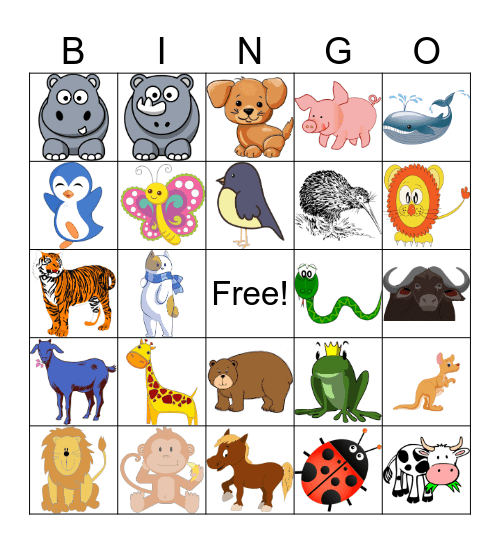 Animals Bingo Card