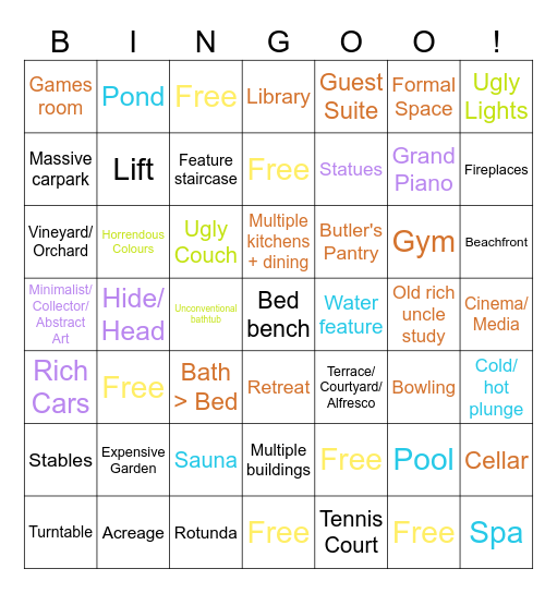 Rich Person Bingoo Bingo Card