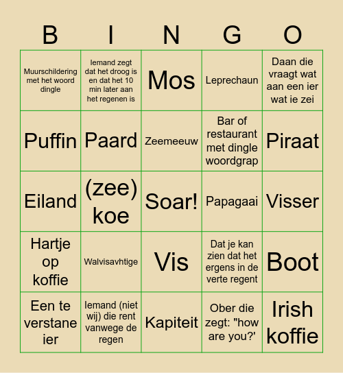 Dingle Bingle Bingo Card