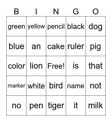 四年級必背單字 Bingo Card
