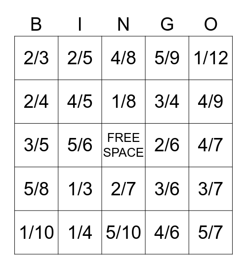 FRACTION BINGO Card