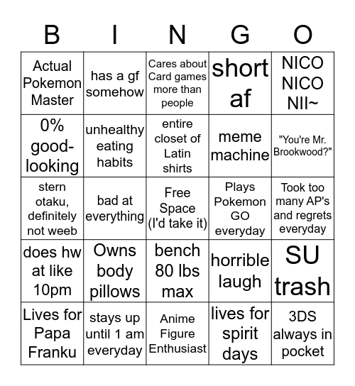 Alex Bingo Card