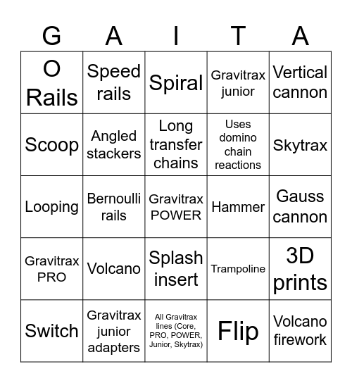 Gravitrax track Bingi Bingo Card