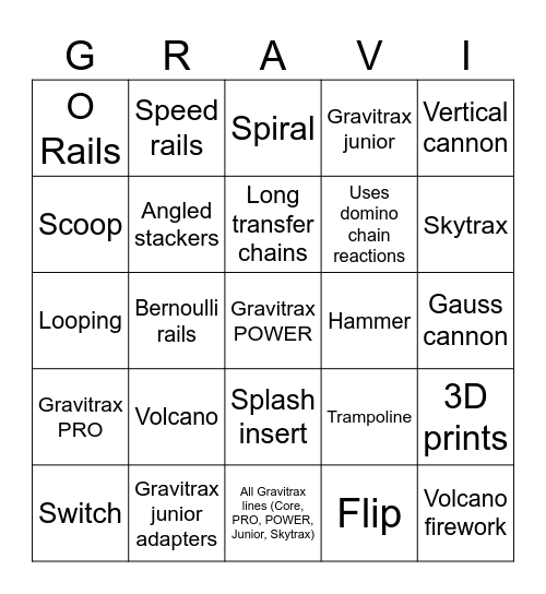 Gravitrax track Bingi Bingo Card