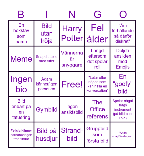 TINDER Bingo Card