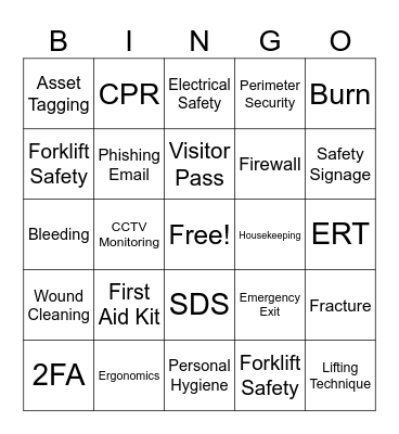 Safety, Security Bingo Card