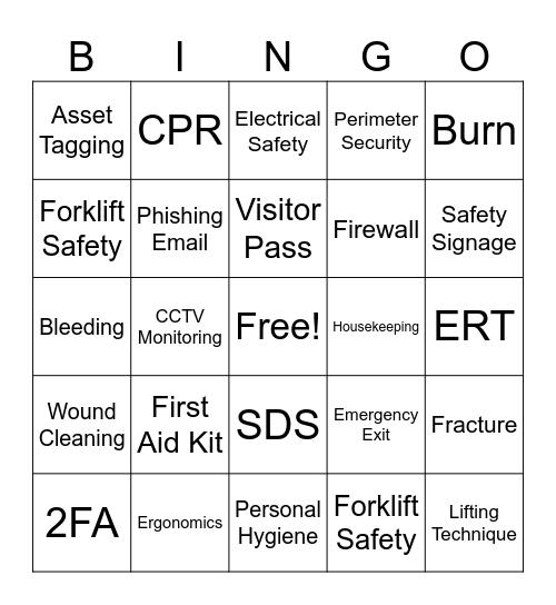 Safety, Security Bingo Card