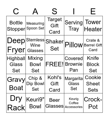 CASIE'S GIFT BINGO Card