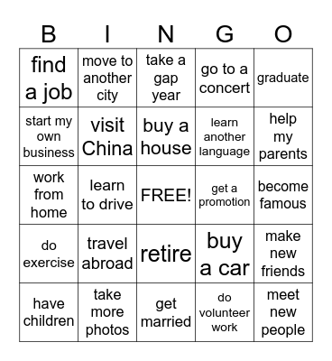 Future Plans Bingo Card