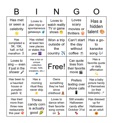 Team Building Bingo Card