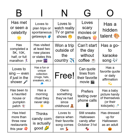 Team Building Bingo Card