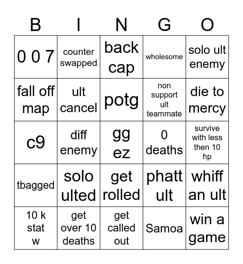 overwatch Bingo Card