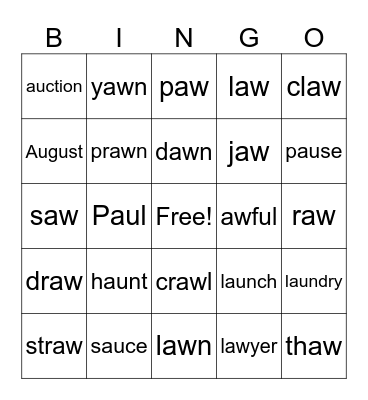 au  /  aw Bingo Card